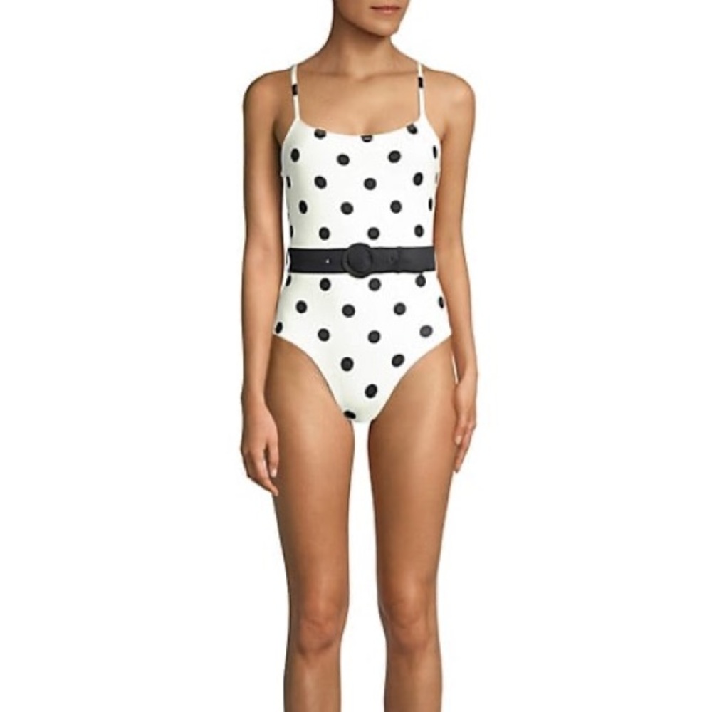 SOLID & STRIPED Nina One Piece Swimsuit Dot Belt Black White NWT never worn